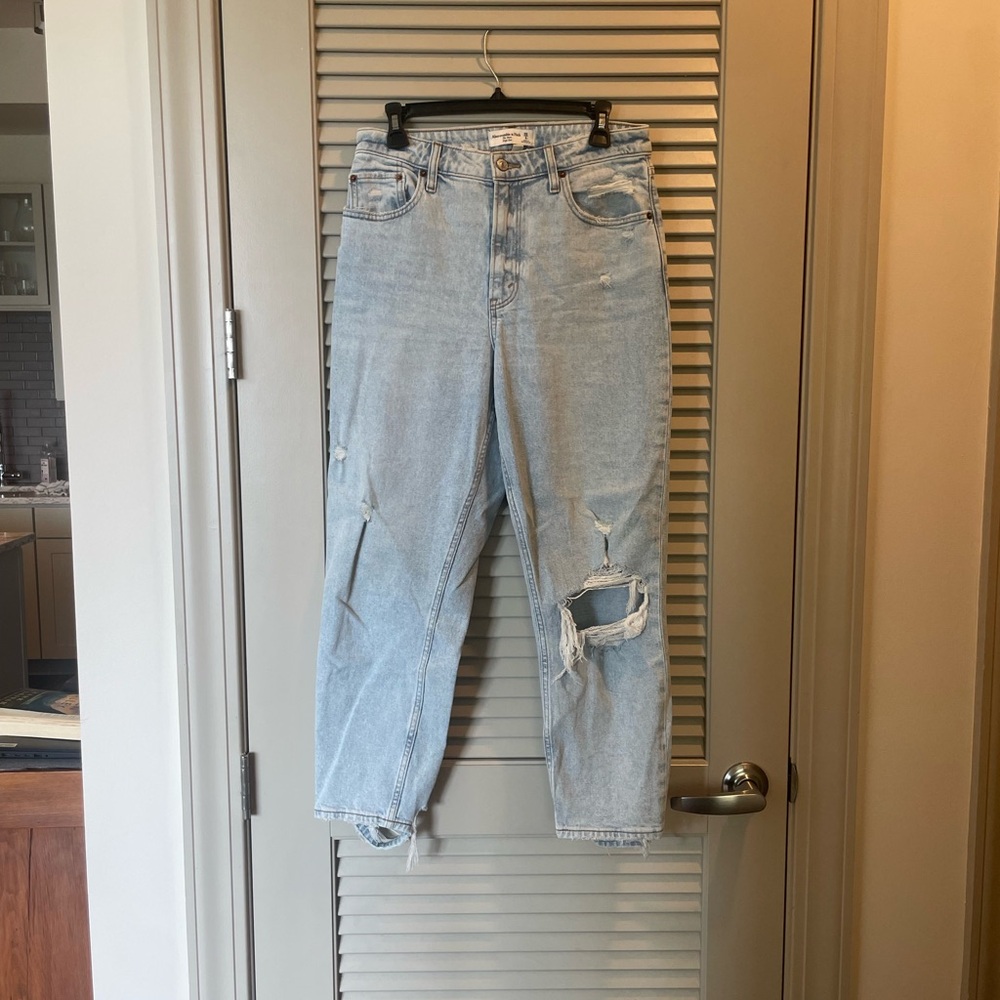 Abercrombie & Fitch Curve Love Light Blue High Rise Mom Jeans